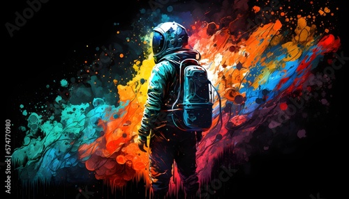 astronaut in deep space full of colours