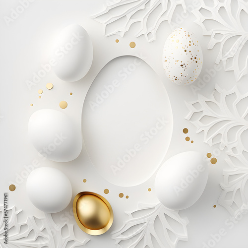 Clean white easter eggs with golden accents, background