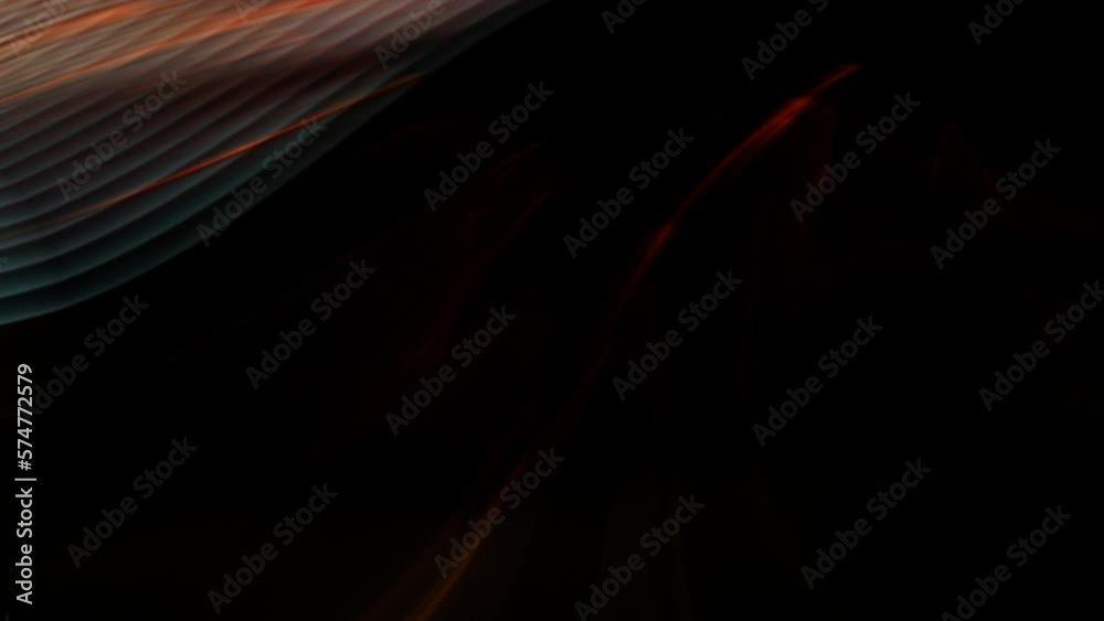Dark backgroud, multicolor strands curved at the upper right of the surface