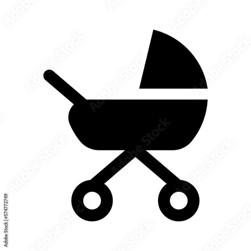 Baby stroller with hood icon. Black transport for child with classic protective design and comfortable vector cradle