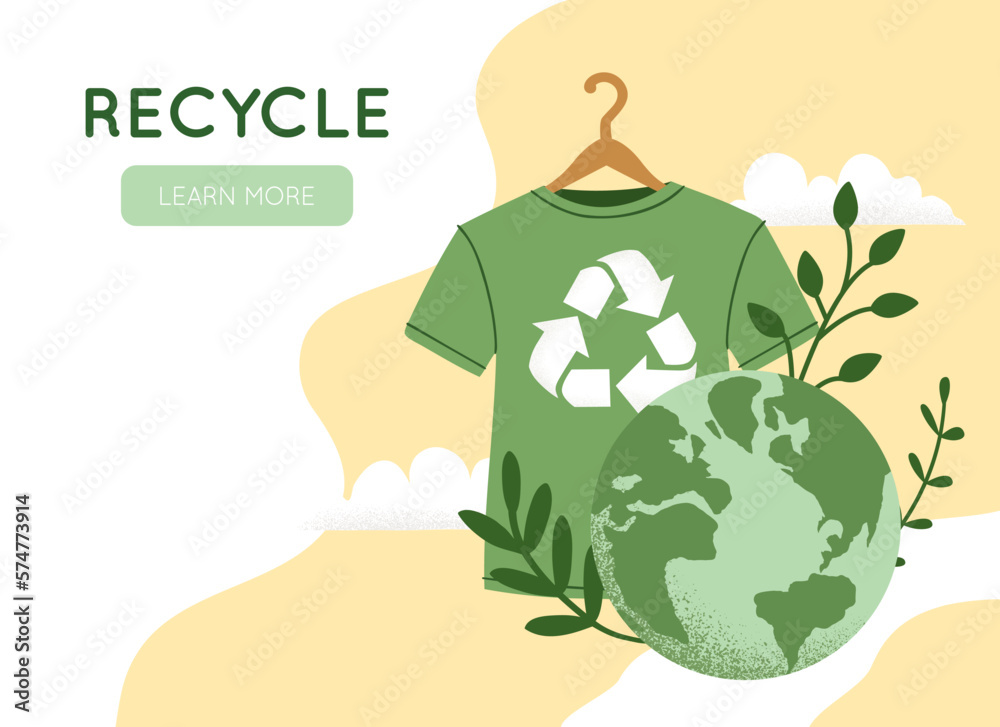 Vector illustration of green recycling t-shirt, Reuse, Reduce, Recycle ...