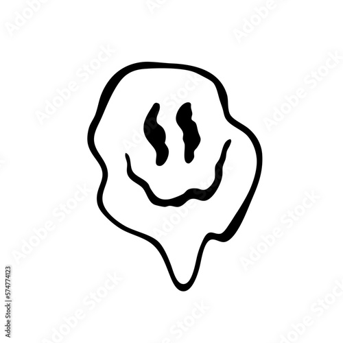 Vector illustration of funny melting smiling face isolated on white background. Linear happy smiling icon in retro psychedelic and trendy y2k hippie style