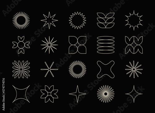 Vector set of abstract minimalistic geometric elements. Contemporary simple various zigzag shapes, curves, lines, triangles, circles for icons, logo, UI.