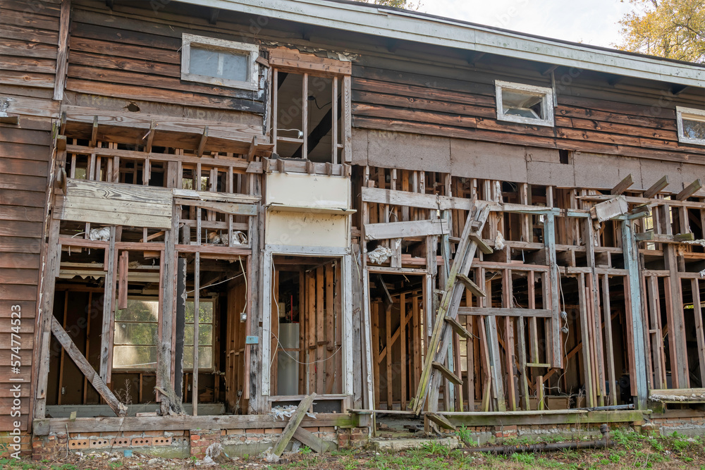 Abandoned, dilapidated, weather-beaten. old house.