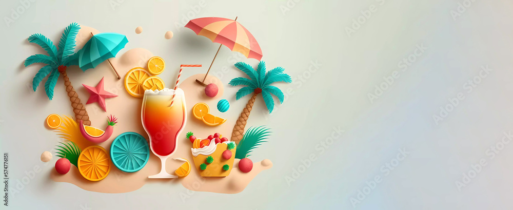 summer time vector banner design. Summer text in seaside top view background with colorful beach elements, generative ai summer time vector banner design. Summer text in seaside top view background with colorful beach elements, generative ai