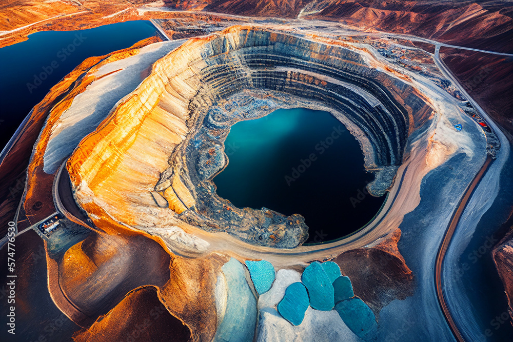 Openpit mine, aerial view. Biggest in the world, drone view. Canyon