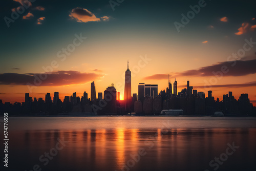 New York city skyscrapers. New York skyscraper at sunset. NYC Cityscape financial district. United States Manhattan Skyline  Ai Generative illustration.