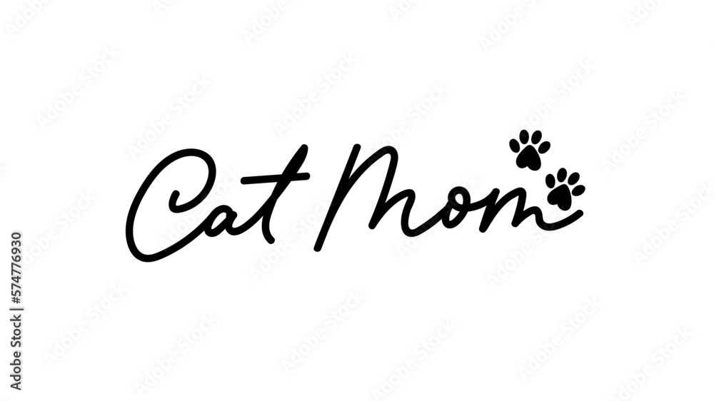 Cat Mom hand drawn lettering design with paw prints. Cat quote typography Vector illustration Cat Mom hand drawn lettering design with paw prints. Cat quote typography Vector illustration