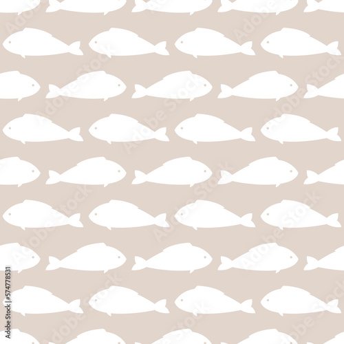 cute seamless pattern with fish on gray background, fish silhouette