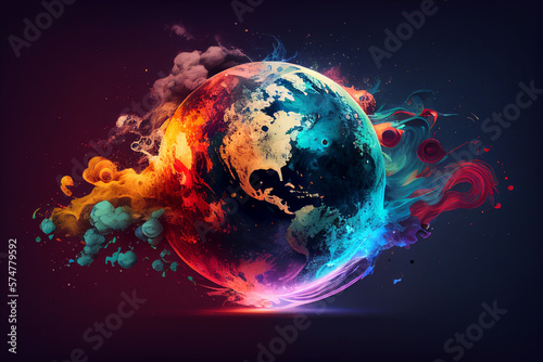 A celestial explosion of multi-colored light, engulfing the Earth as it expands outwards into outer space.. Generative AI