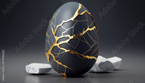 Black egg with golden lines  happy easter. Generative AI