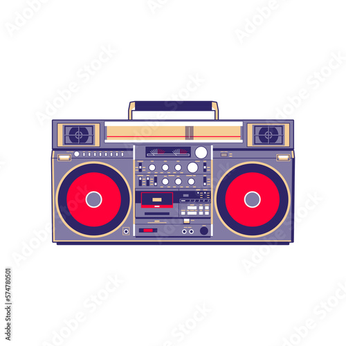 Vector image of a classic Boombox or Ghetto Blaster. Inspired by the JVC PC-W330 JW model in purple and red