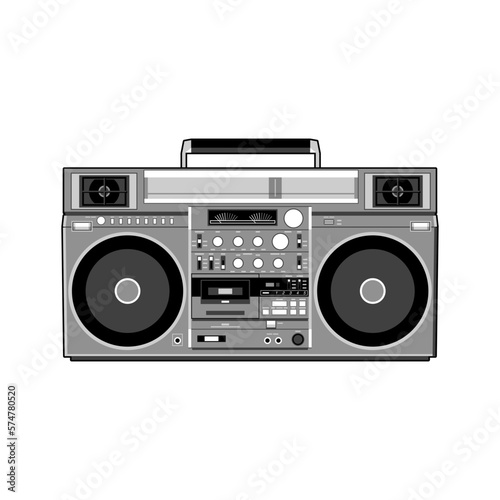 Vector image of a classic Boombox or Ghetto Blaster. Inspired by the JVC RC-M90 model in black and white