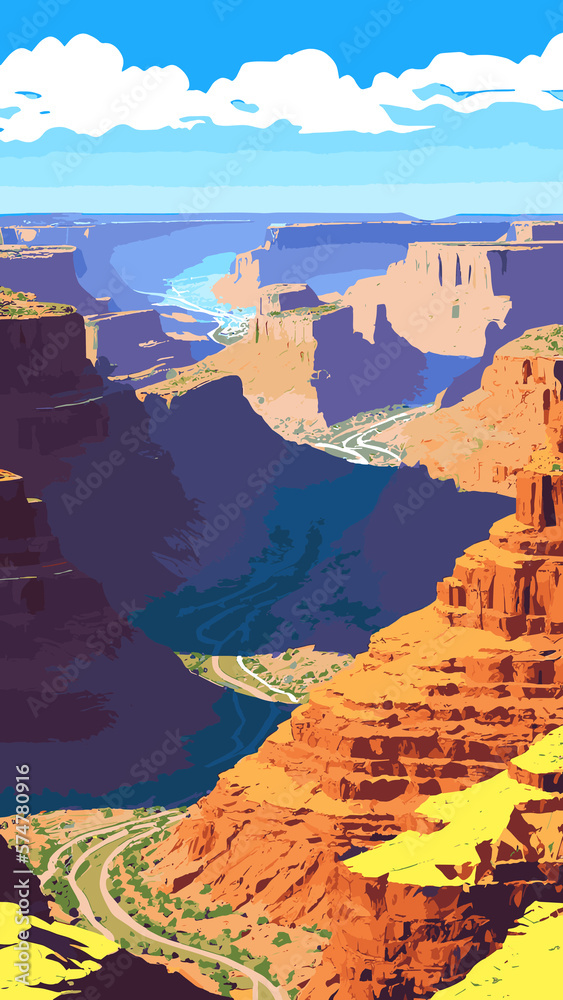 Canyon landscape background. Panoramic landscape with desert mountains on transparent background. Vector illustration in flat cartoon style.