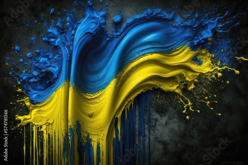 Ukrainian flag in acryl fluid art style. AI generation