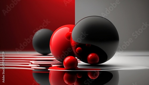 Abstract black and red shape, black and red balls