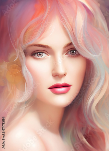 Portrait of a beautiful woman  Digital painting of a beautiful girl  Digital illustration of a female face