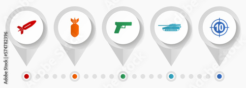 War vector icons, army and weapon flat design web pointers collection, business concept infographic template