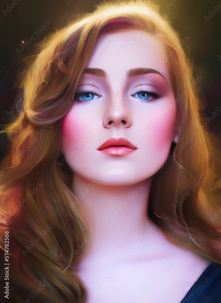 Painting of the face of a beautiful woman, Portrait of a beautiful woman