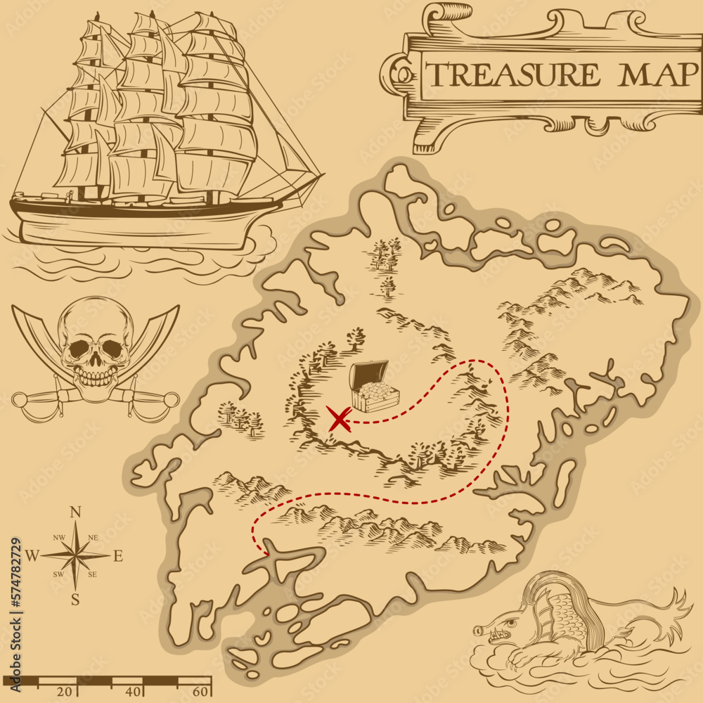 Naklejka premium Old Treasure Map