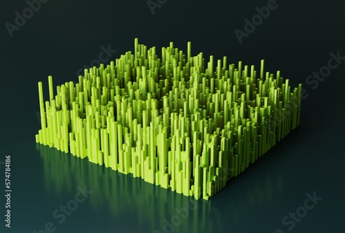 Abstract shapes in the form of bar graphs in random values. Financial and business concept, presenting values in the form of graphs. 3D render, 3D illustration.