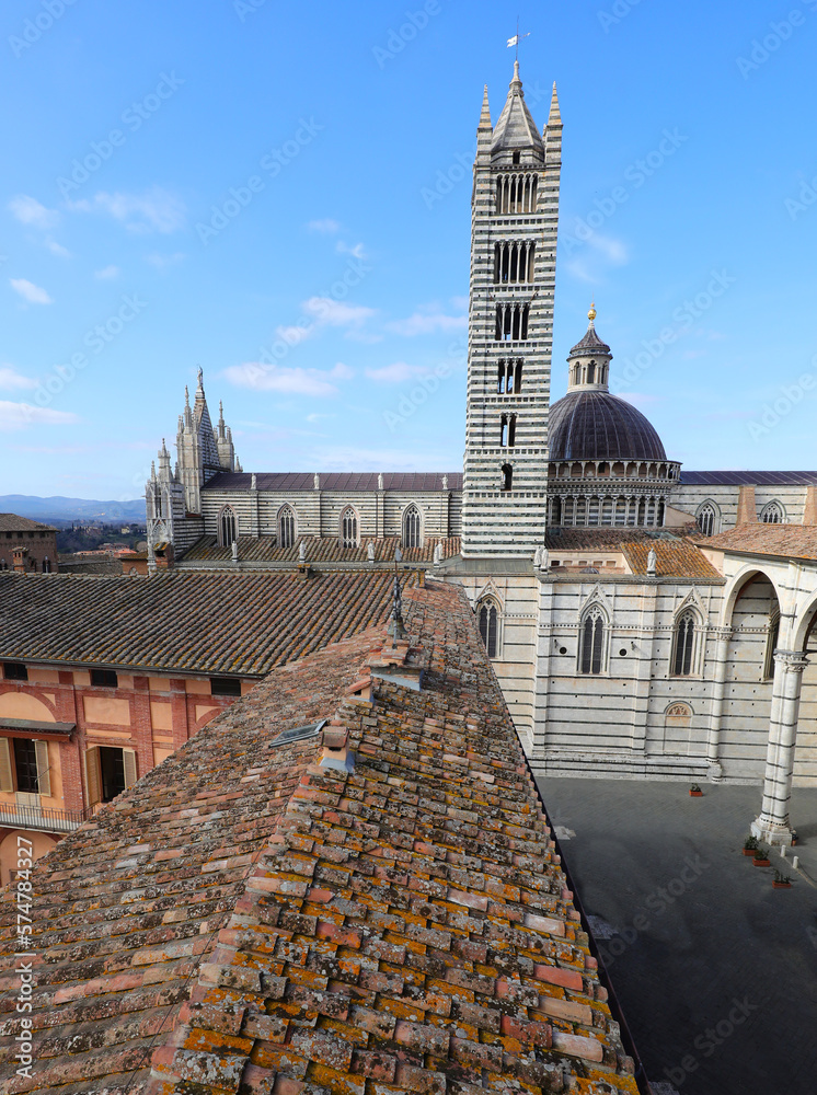 Cathedra of Siena City in Italy with bell tower and Dome