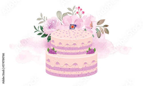 wedding cake illustration with flowers logo, watercolor wedding cake vector, wedding cakes watercolor, watercolor wedding cake floral illustration vector
