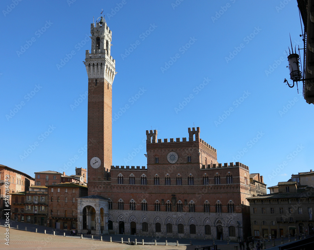 tower of the city of Siena called DEL MANGIA seen from the piazza del Campo