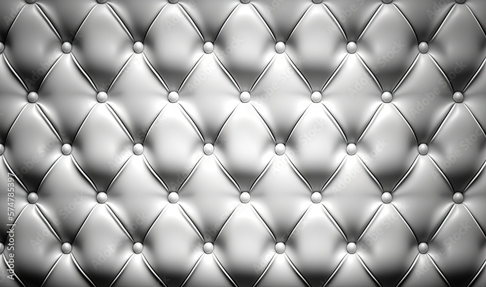a shiny silver leather upholstered with rivets and rivets on the back of the upholstered upholster. generative ai a shiny silver leather upholstered with rivets and rivets on the back of the upholstered upholster. generative ai