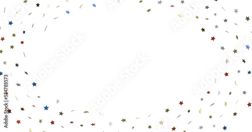 Red white blue shiny confetti stars on white background  isolate  tricolor concept 