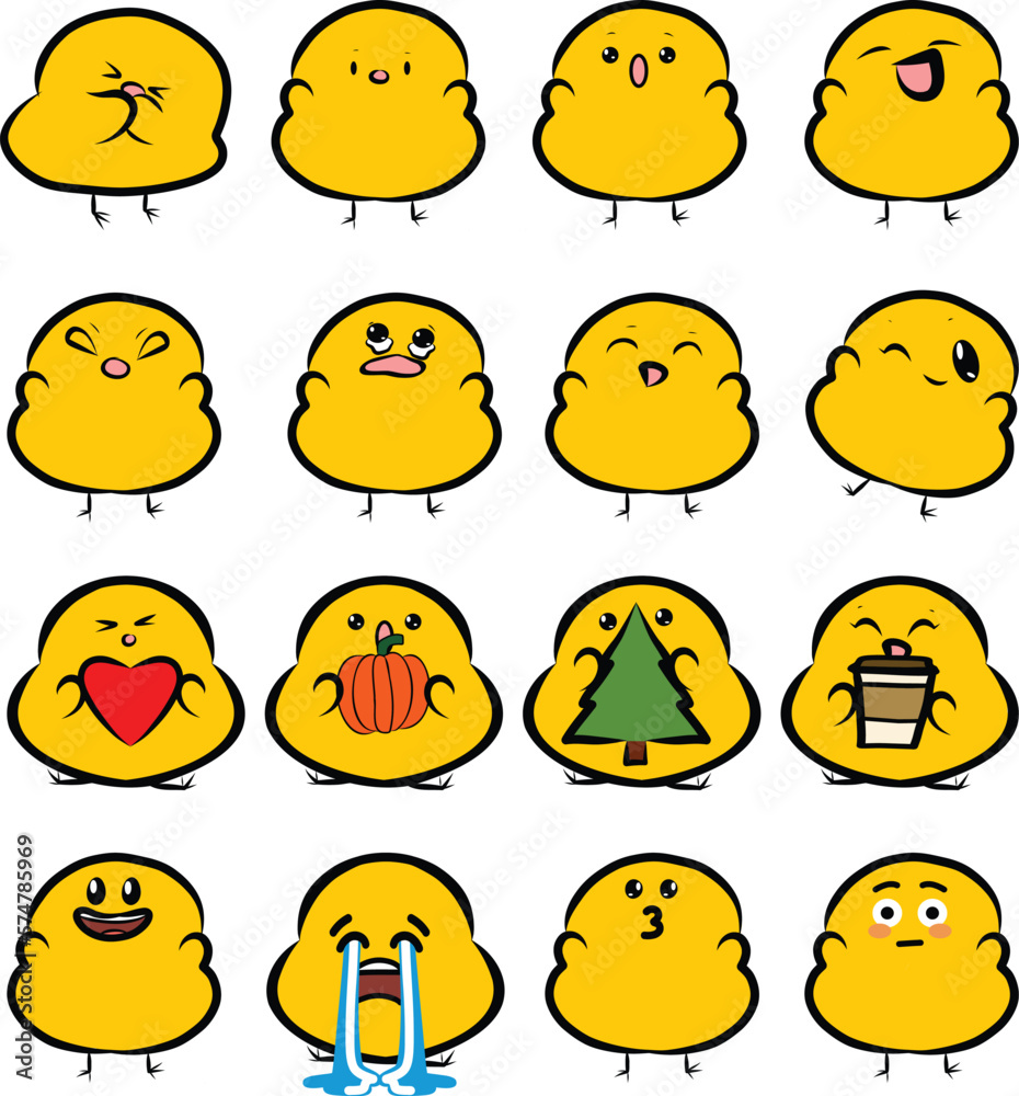 Fototapeta premium Yellow Baby Chick Emoticons