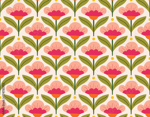 Abstract retro floral seamless pattern. Vector vintage flower art deco texture. Geometric minimalist background.