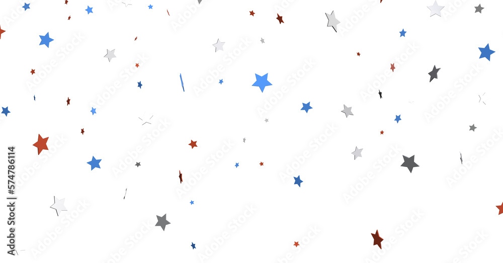 Obraz premium Festive background with confetti in the shape of stars in the color of the American flag. US independence day.