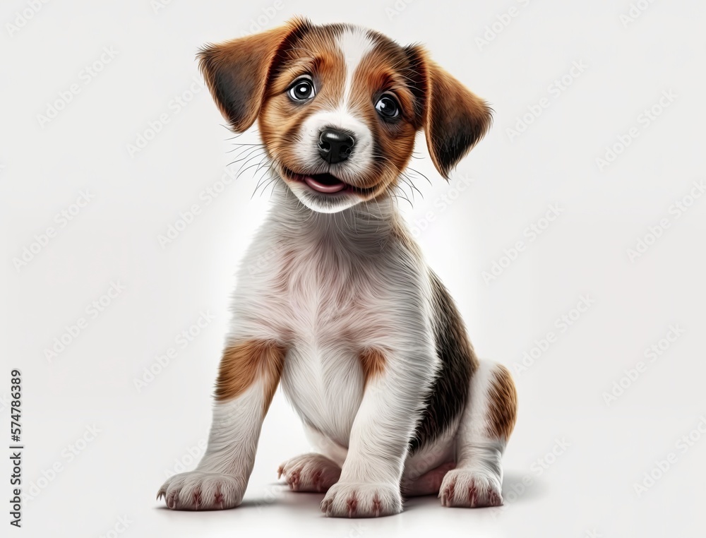 Portrait of happy and smiling cute puppy dog isolated on white background. Generative AI. Portrait of happy and smiling cute puppy dog isolated on white background. Generative AI.