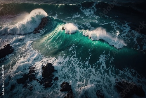 Drone Shot of Ocean Waves clashing at the coast  generative AI