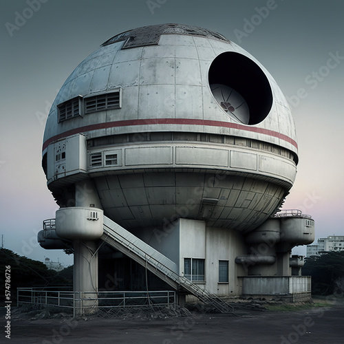 Fotografie, Tablou a big white building with a giant round window, dystopian art, sinister vibe