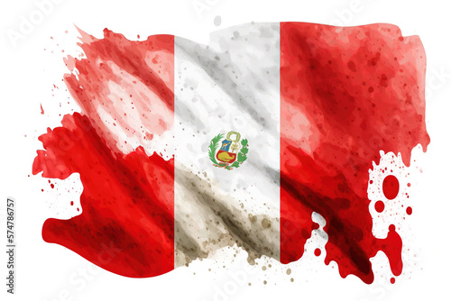 Peru Flag Expressive Watercolor Painted With an Explosion of Color, Movement and Artistic Flair, generative ai