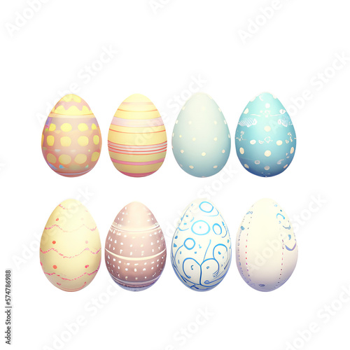 Easter eggs, 8 pieces designed eggs, transparent background, png