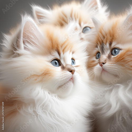 Fluffy cats, purebred kittens, red white kitten. Generative AI