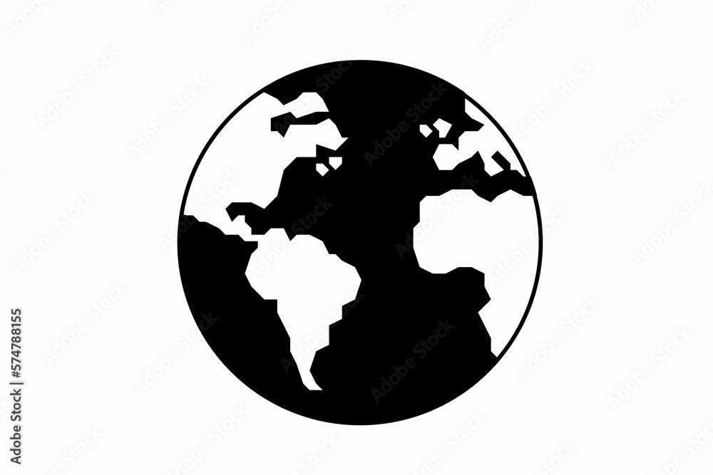 Earth symbol. Black and white icon on a white background. Globe icon.