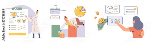 Set of people analyzing personal or corporate budget. Concept of finance accounting and calculation of financial income and expenses report. Financial consultant with document for tax computation