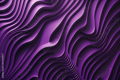 Abstract geometric texture of randomly extruded curved waves. Purple background with smooth purple curved waves with shadow and soft focus. 3D rendering, futuristic abstract background.