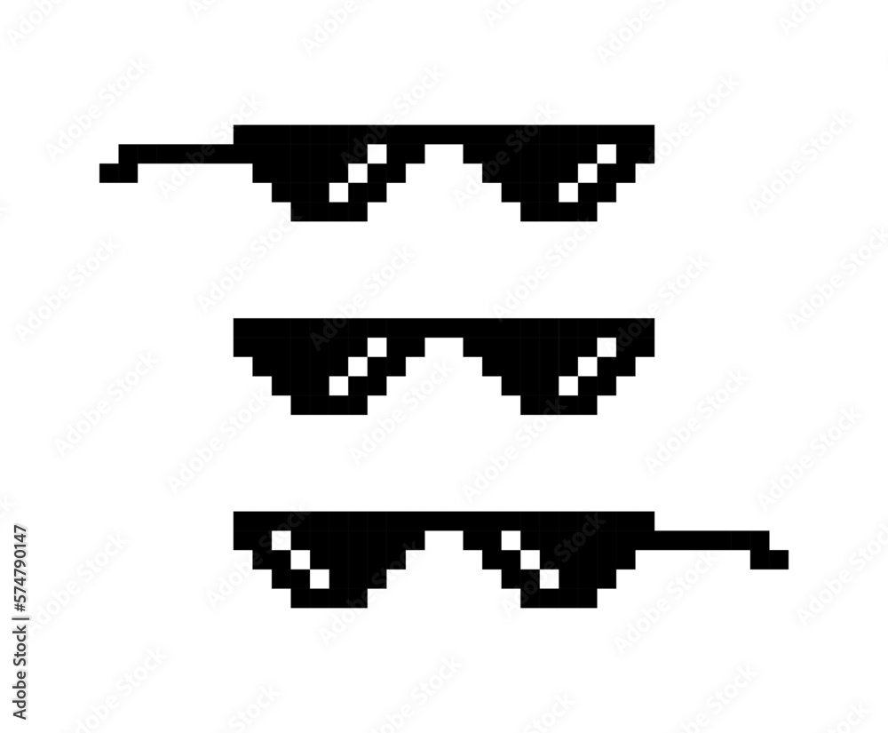 Black pixel glasses. Like a boss meme. Mafia gangster funky logo