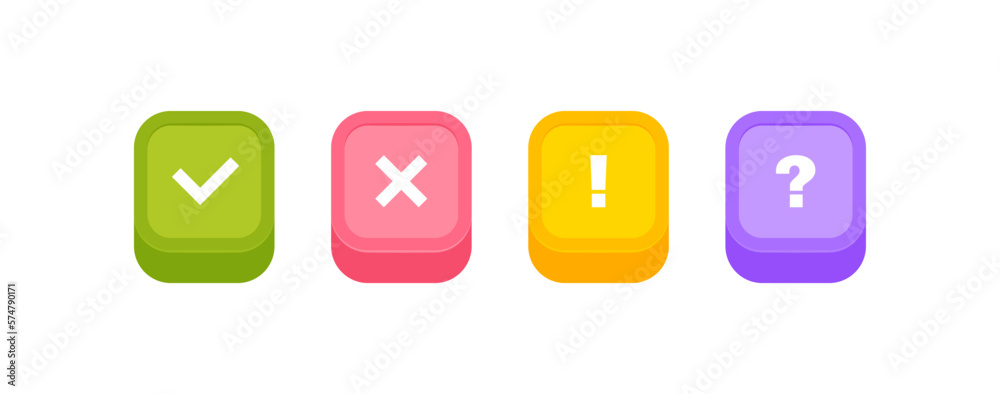 Check mark, cross mark, exclamation mark and question mark icons ...