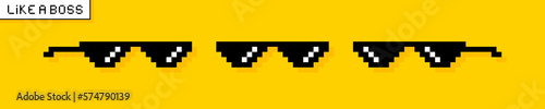 Black pixel glasses. Like a boss meme. Mafia gangster funky logo. Vector illustration graphic design