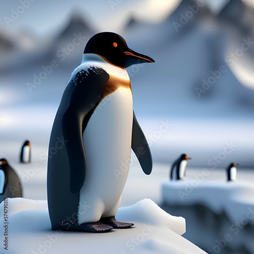 3d image of penguin in snow valley - generative ai