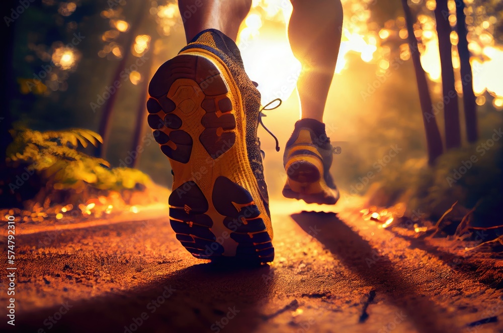 Jogger Shoes In Forest At Sunset Running Generative AI Jogger Shoes In Forest At Sunset Running Generative AI