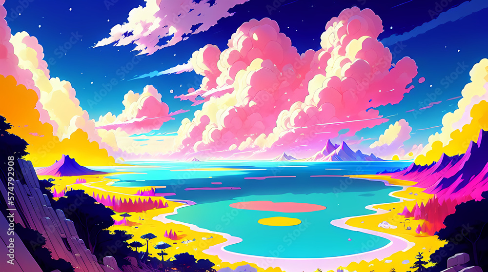Saturated beach landscape Wallpaper 4K, Generative AI, Digital Art