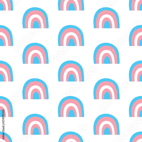 Abstract geometric seamless pattern. Beautiful pattern with rainbows in colors Transgender Flag. Print for textile, wallpaper, covers, surface. For fashion fabric. Retro stylization. lgbtqa symbols