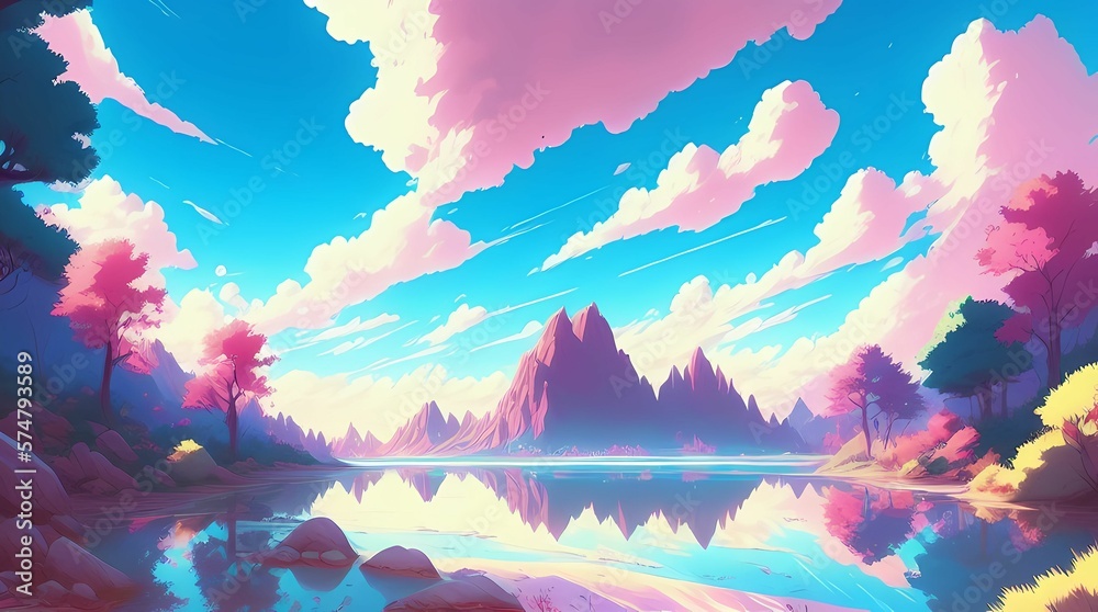 Fototapeta premium Beautiful Landscape wallpaper 4K, Lake, mountains and trees, Generative AI, Digital Art